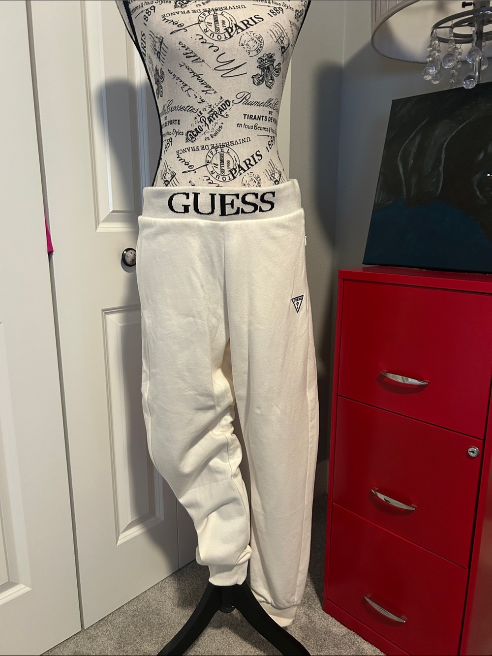 NWT Guess Cream Logo Waist Joggers